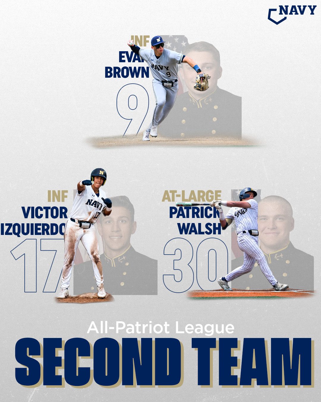 Evan Brown, Victor Izquierdo and Patrick Walsh named All-Patriot League Second Team